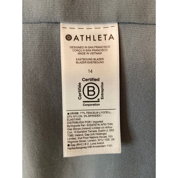 Athleta Eastbound Blazer Jacket Size 14 Gray Blue Open Front Pockets Travel - Picture 3 of 4